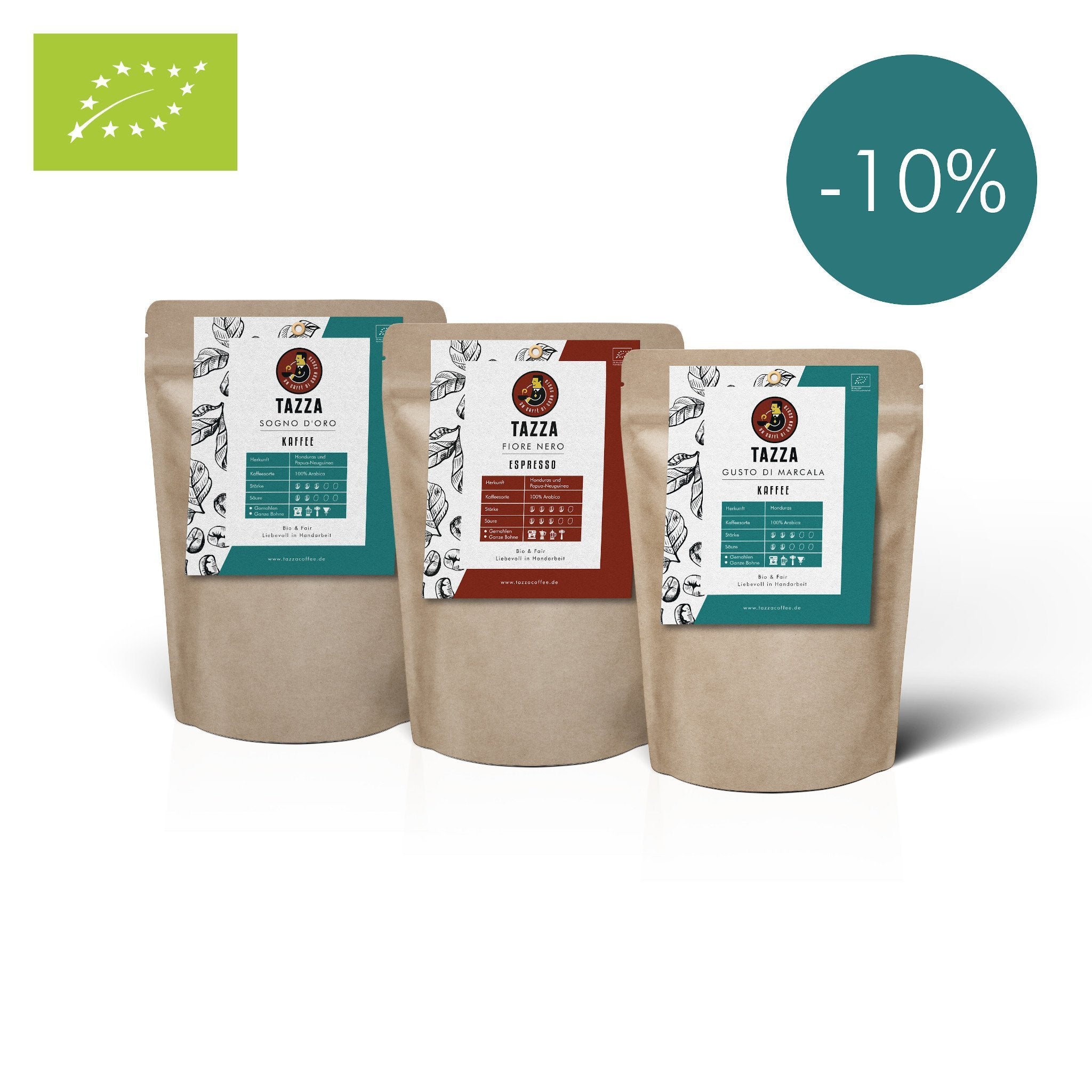 online Kaffee ▷ – TAZZA Coffee Kaffee-Probierset kaufen Geschenkbox Bio